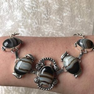 🍒NWT! Genuine 30+ tcw. Black White Agate .925